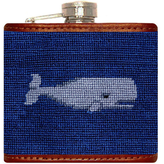 Whale Needlepoint Flask in Navy  