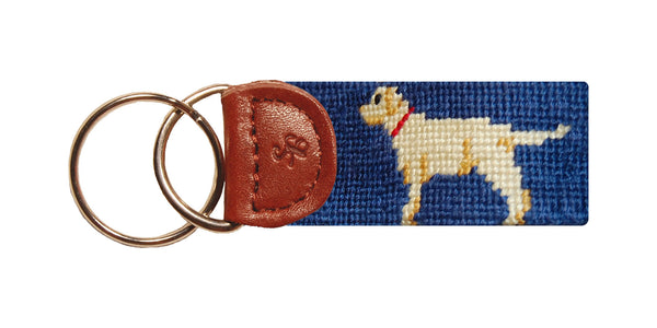 Yellow Lab Needlepoint Key Fob in Blue  