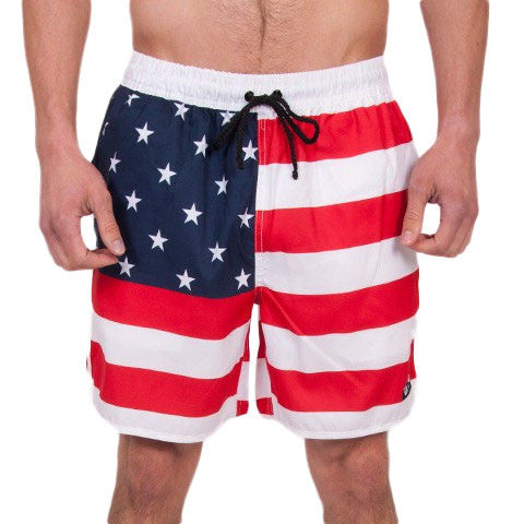 Old Glories Swim Trunks in Red, White, and Blue   