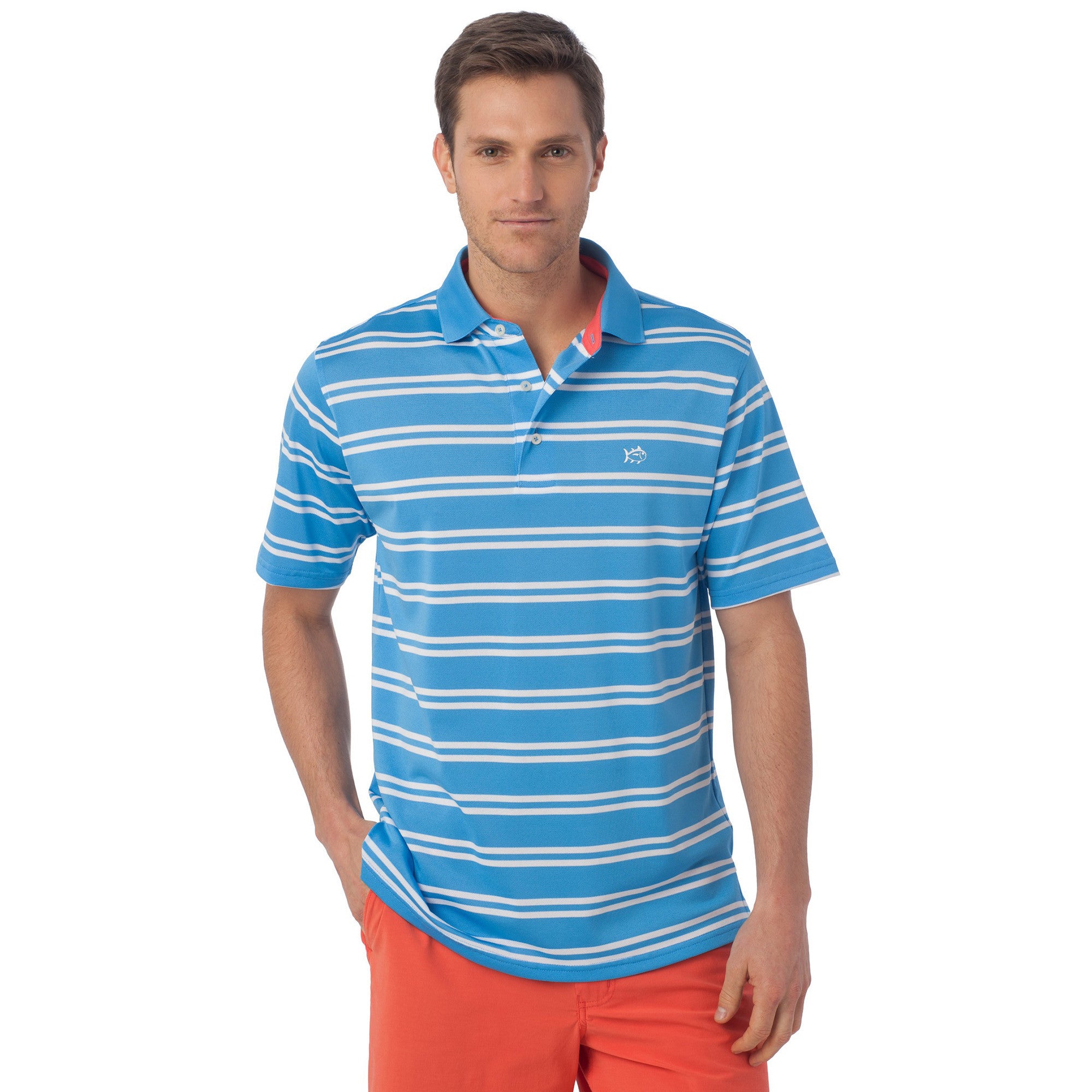 Roster Performance Stripe Polo in Boat Blue   