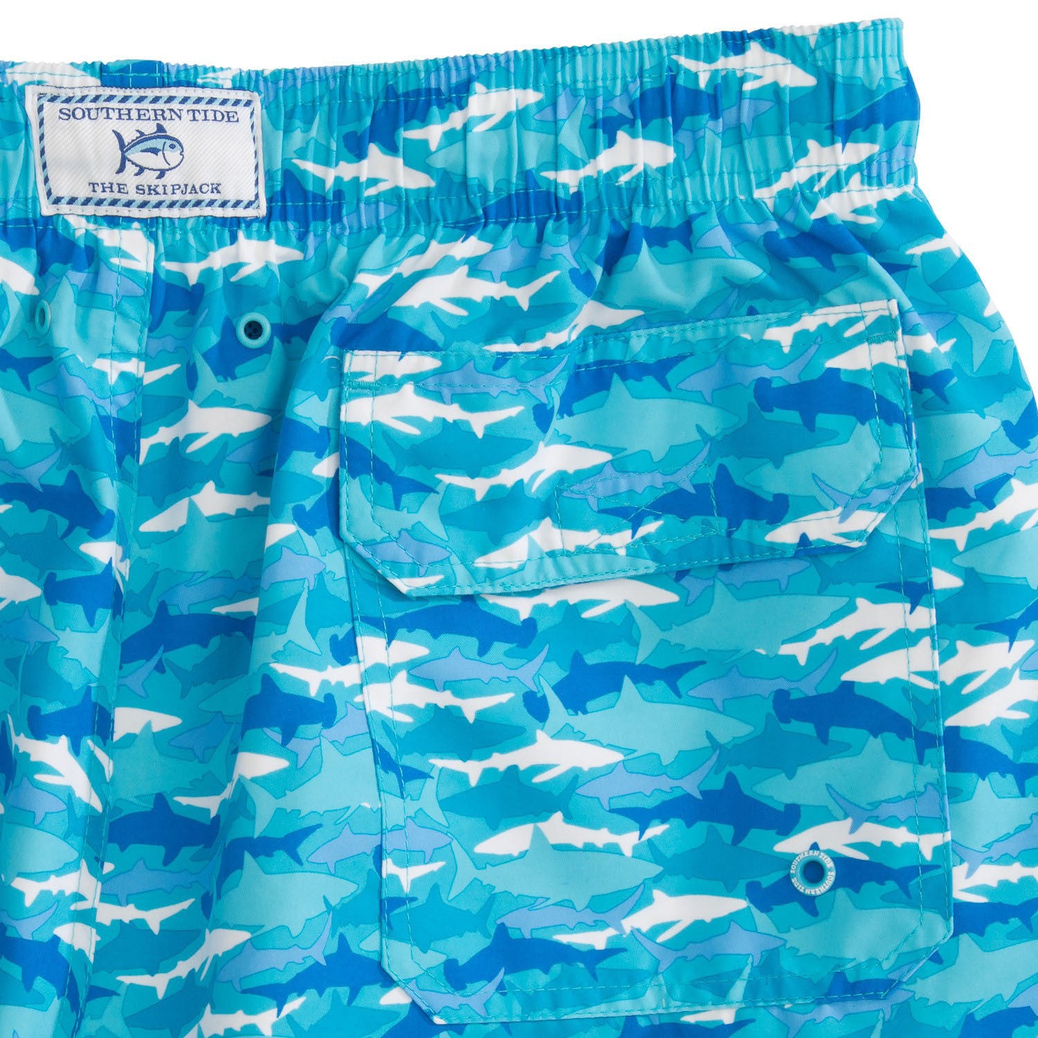 Shark Frenzy Swim Trunk in Scuba Blue   