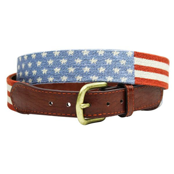 Stars and Stripes Needlepoint Belt in Red, White and Blue   