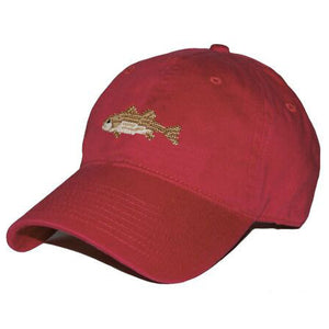 Striped Bass Needlepoint Hat in Rust Red  