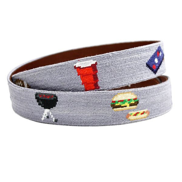 Tailgating Needlepoint Belt in Steel Grey   