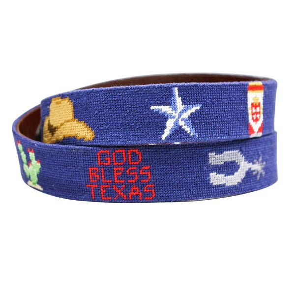 Texas Life Needlepoint Belt in Navy   