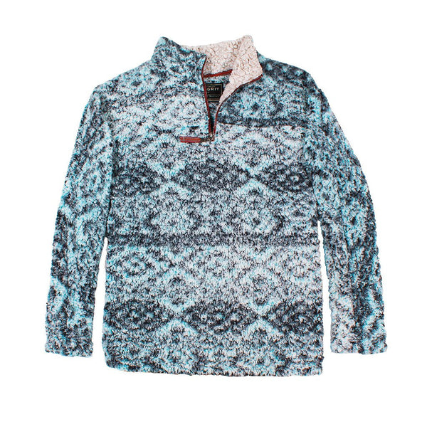 True Grit Frosty Tipped Tribal Pile 1/4 Zip Pullover in Aqua