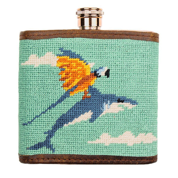 Flying Fish Needlepoint Flask in Teal by Parlour  - 1