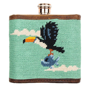 Flying Fish Needlepoint Flask in Teal by Parlour  - 2