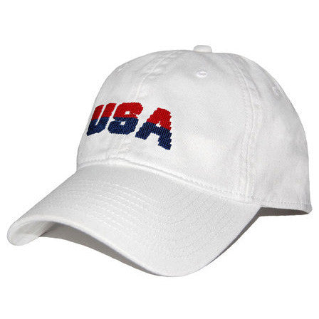 USA Needlepoint Hat in White  