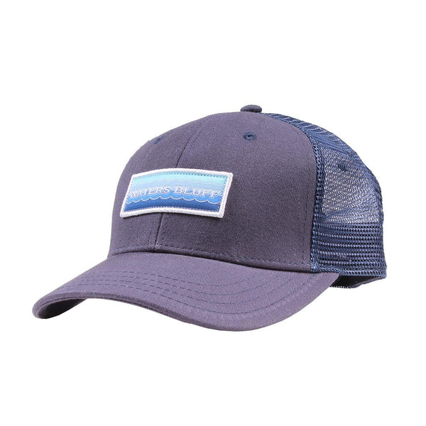 Waters Bluff Wave Logo Trucker Hat in Navy