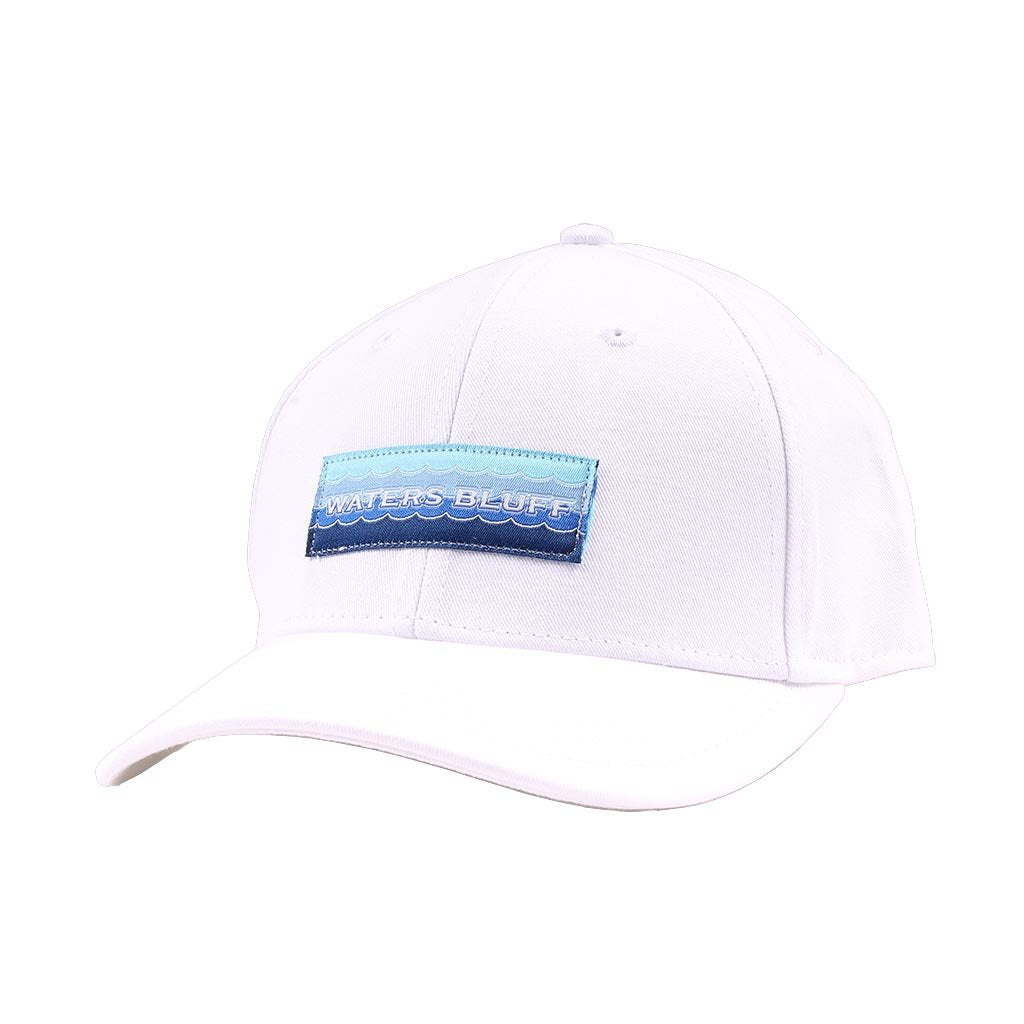 Waters Bluff Wave Logo Twill Hat in White
